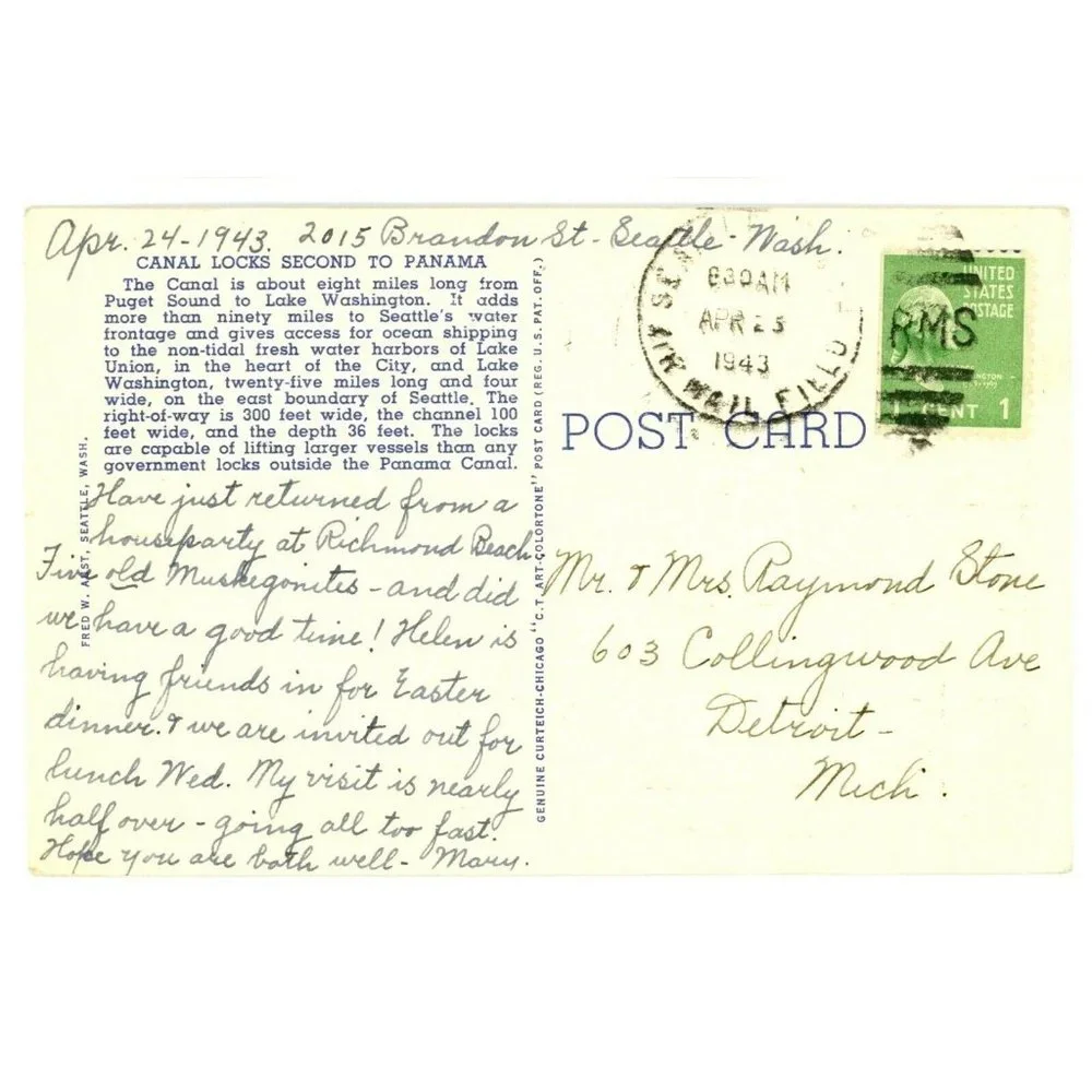 Vintage Postcard Seattle Washington Canal‎ Locks Second to Panama USA Posted